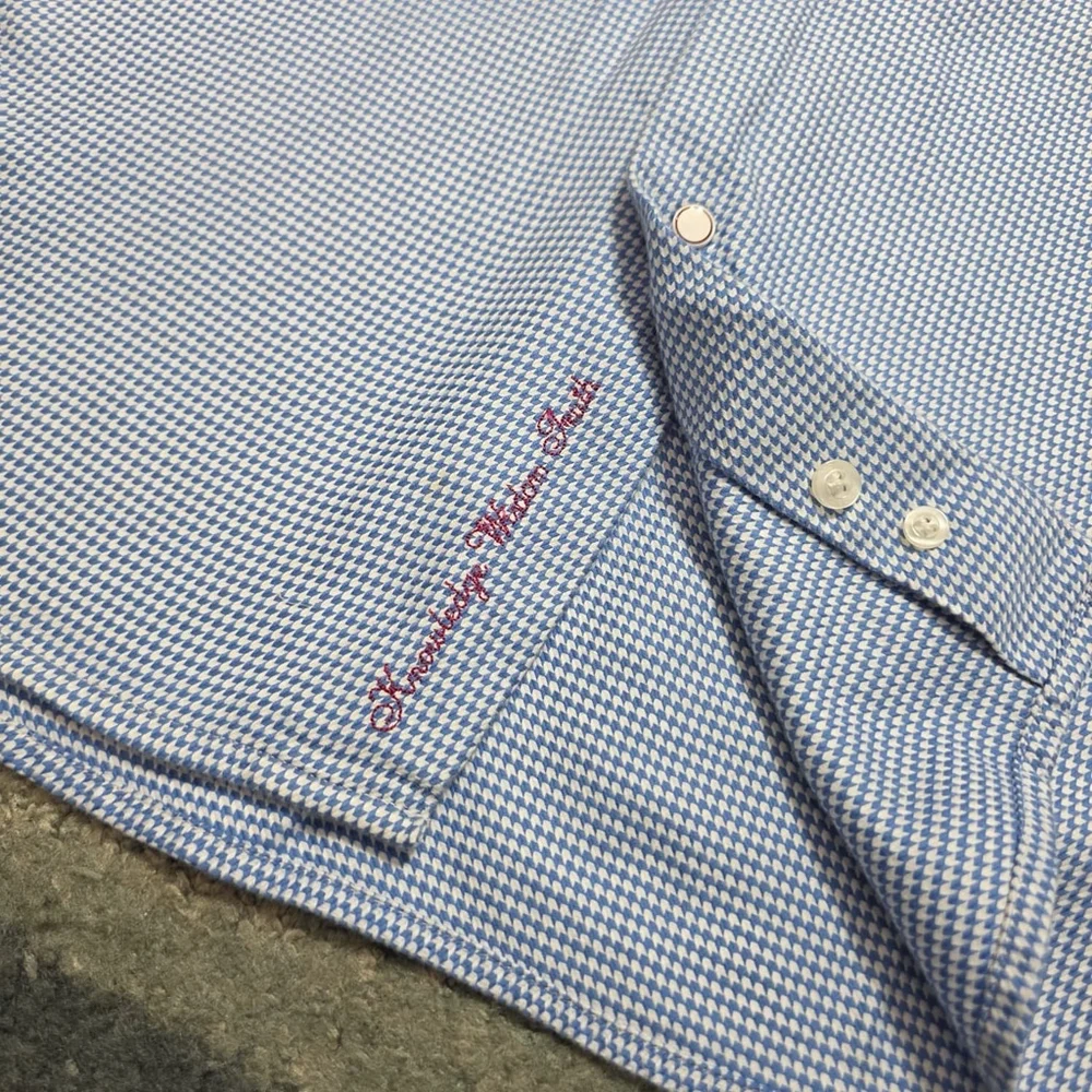 Robert Graham 17.5 44 XL Blue Geometric Button Down Shirt 100% Cotton Flip Cuff